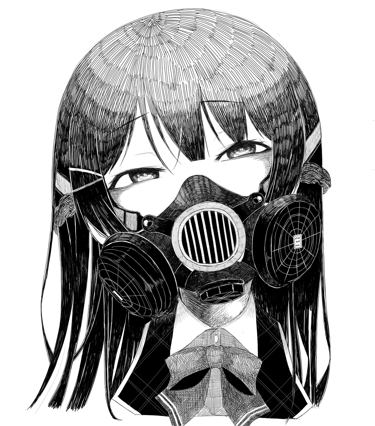 ガスマスク女子 イラスト集16枚 顔を覆う無機質な装置からただよう異形のオーラ