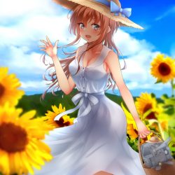 夏の最高な組み合わせ 麦わら帽子と白ワンピース 似合う女の子イラスト特集