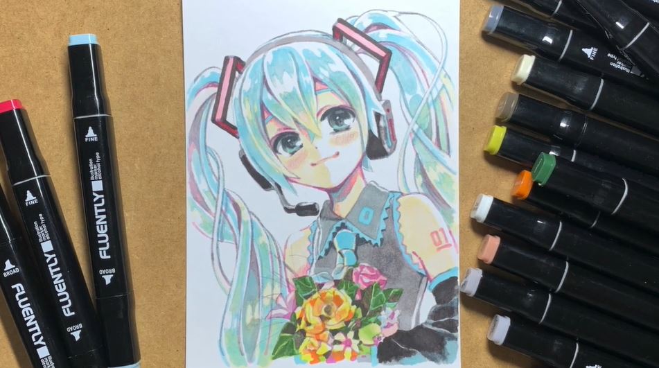 ダイソーのイラストマーカーで 初音ミク を塗ってみた あふれだす光と透明感に 絵に命が入った 色の使い方すごい と称賛の声 Ameba News アメーバニュース