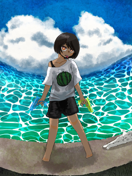 夏のビーチで撃ち合いしよう 水鉄砲 を持った女の子キャラクターイラスト集の画像 Mtpu 03