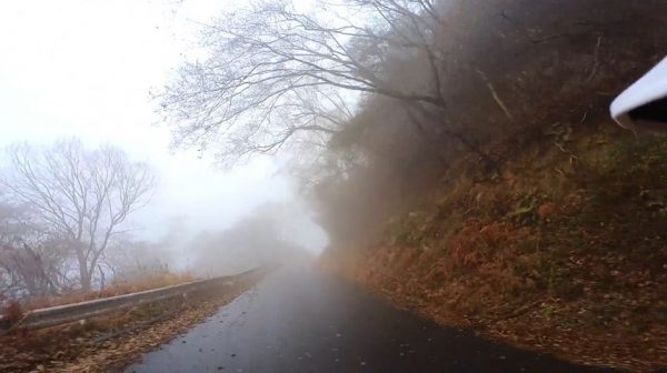 “霧の中をバイクで走ってきた！