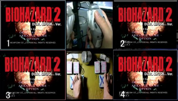 4画面同時プレイで進める『バイオハザード2』　手足をフル活用した忙しすぎるプレイ