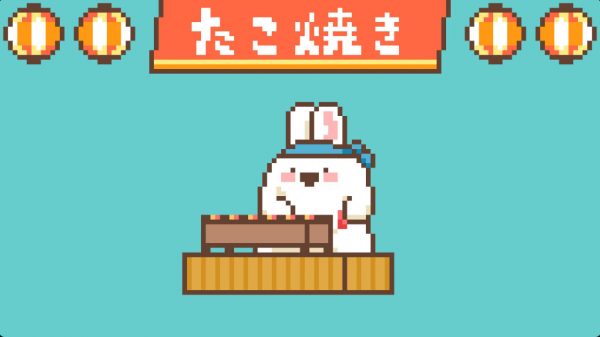 マッチョなうさぎさんがたこ焼き屋を営むドット絵アニメがオチまでかわいい！ 焼きたてを横取りしたうさぎさんが「あちぃーー！」とジタバタ